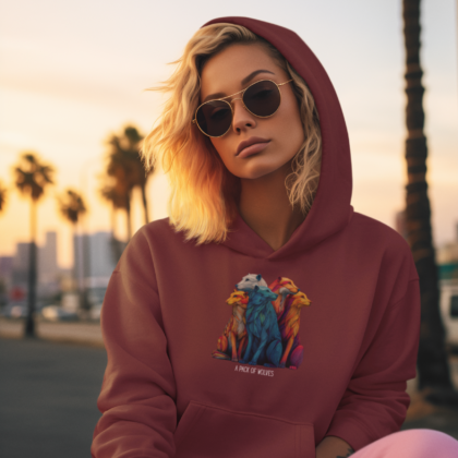 Wildlife Lover Wolf Hoodie, Colorful Art (Unisex Pullover)