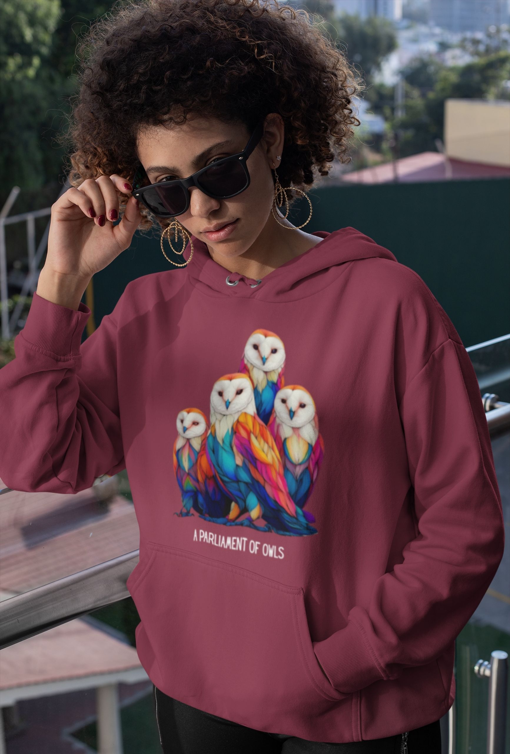 Owl Hoodie – Bold, Colorful Bird Design Unisex Pullover - Image 2