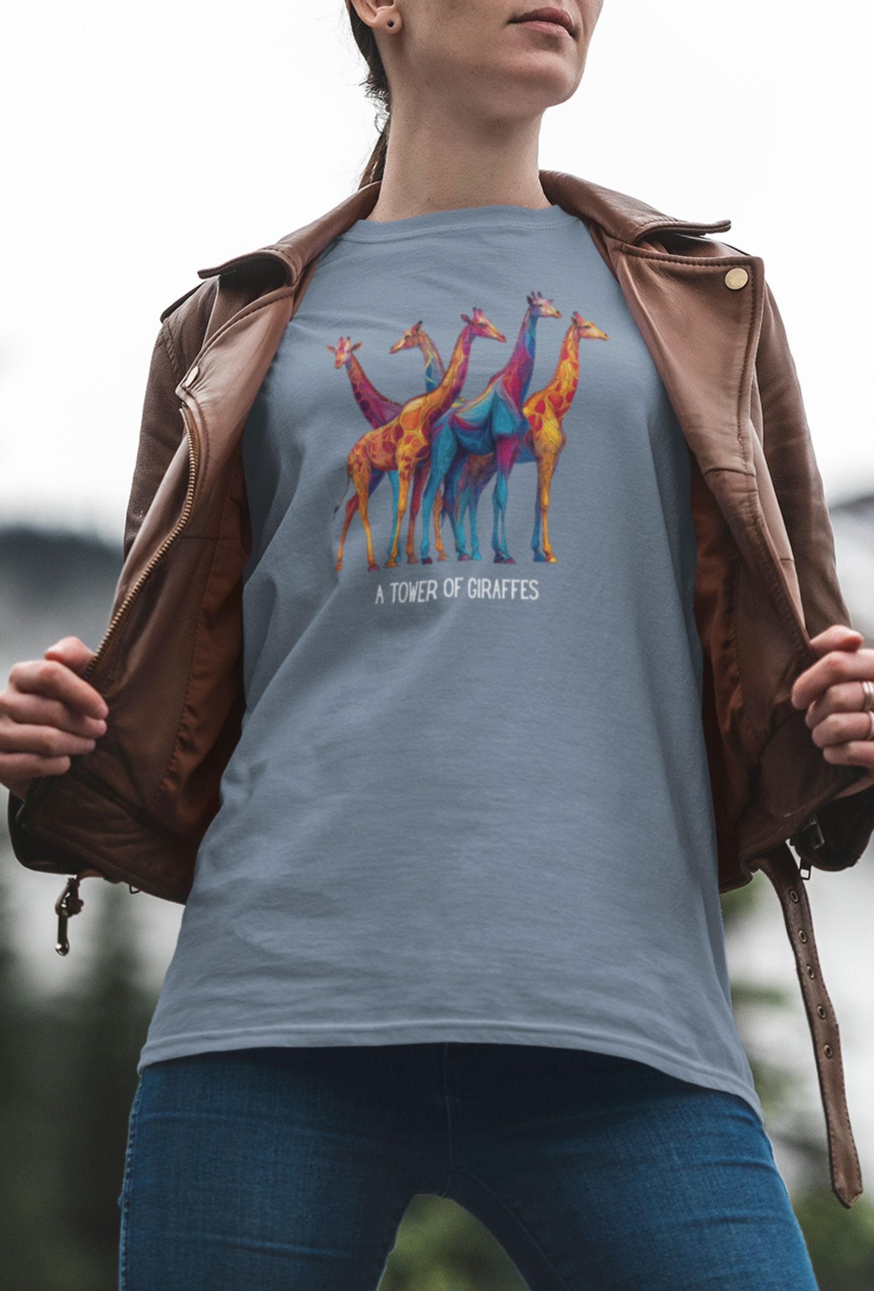 Tower of Giraffes T‑Shirt Colorful Wildlife Graphic Tee for Animal Lovers - Image 4